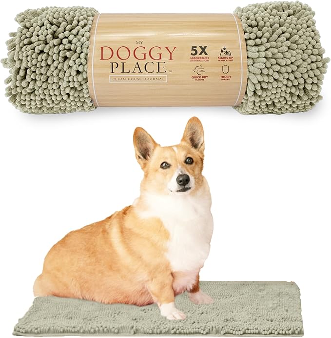 My Doggy Place Dog Mud Mat, 18" x 24" Oatmeal – Thick Microfiber Entry Rug for Snow, Mud & Salt – Absorbent, Quick-Dry, Washer-Safe & Non-Slip, Small