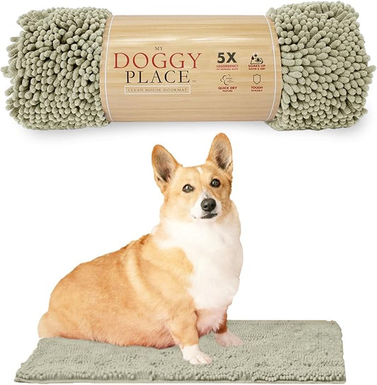 My Doggy Place Dog Mud Mat, 18" x 24" Oatmeal – Thick Microfiber Entry Rug for Snow, Mud & Salt – Absorbent, Quick-Dry, Washer-Safe & Non-Slip, Small