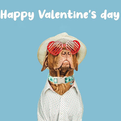 DOGWONG Valentine's Day Dog Collar - Green Heart, Adjustable Soft Cute Pet Collar for Small, Medium & Large Dogs