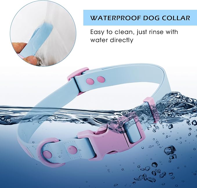 Wolfone Waterproof Dog Collar with Quick Release Buckle， Cute Adjustable Collar for Dogs Comfort Sturdy Durable Odor Proof Easy Care（Spun Sugar 28-36cm）