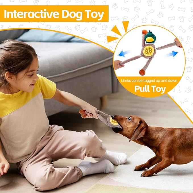 Squeaky Dog Toys, Interactive Plush Duck Chew Toy for Pets - Safe & Durable,Slow Feeder Dog Bowl,Ideal for Puppies & Small to Medium Dogs