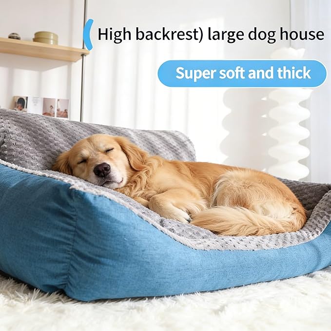 Big Dog Bed for Large Sized Dogs with Soft Plush Cushion, Machine Washable High Backrest Bed, Round Pet Sofa with Non-Slip Bottom,Year-Round Comfort for Dogs Up to 66 lbs