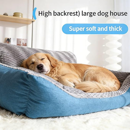 Big Dog Bed for Large Sized Dogs with Soft Plush Cushion, Machine Washable High Backrest Bed, Round Pet Sofa with Non-Slip Bottom,Year-Round Comfort for Dogs Up to 66 lbs