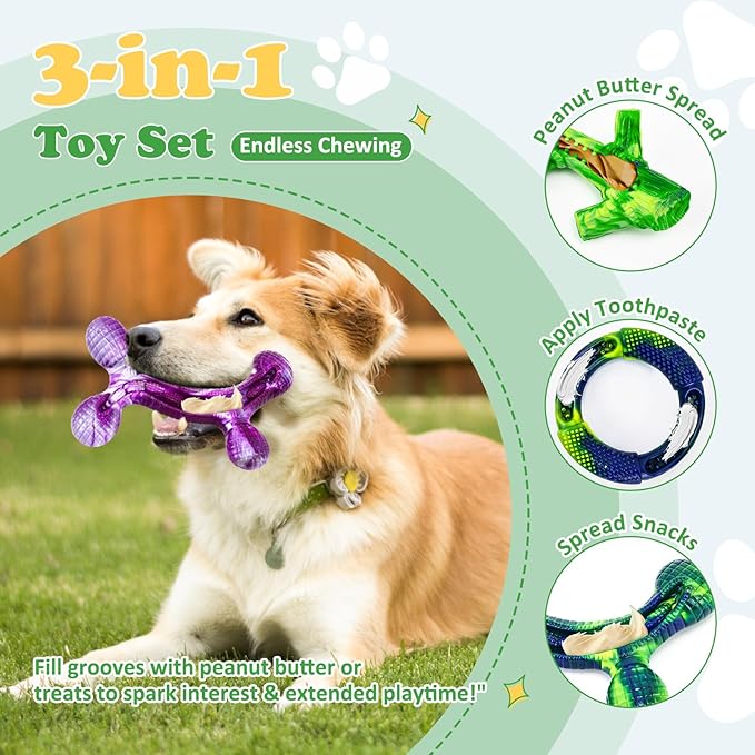 Furdog 3 Pack Dog Toys for Aggressive Chewers Indestructible Dog Toy for Large Dogs Tough Dog Toys to Keep Them Busy, Purple (Green)
