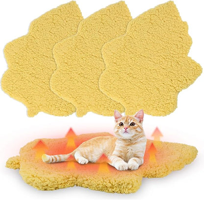 BrightRow 3 Pack Self Warming Pet Bed Leaf Shape Self Heating Cat Dog Mat Washable Thermal Sleeping Pad for Indoor Outdoor Hedgehog, Bunny, Sugar Glider, Rat, Chinchilla(Light Yellow,Medium-18 x24)