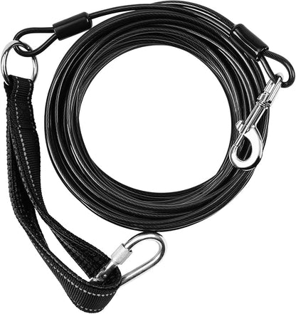 Long Dog Leash Chew Proof, Tie Out Cable for Dogs Heavy Duty 10/20/30/50 ft with Carabiner, Dog Leads for Yard for Medium Large Dogs, Dog Long Leashes with Padded Handle (Black, 50Ft)