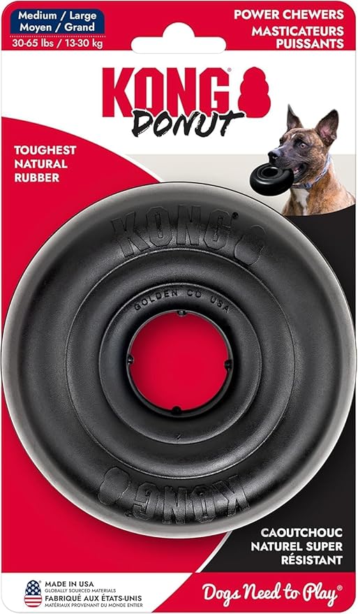 KONG Extreme Donut Dog Toy – Toughest Durable Natural Rubber Chew Toy for Power Chewers – Safe on Teeth & Gums, Fun Bounce & Roll for Indoor and Outdoor Play (Medium/Large)