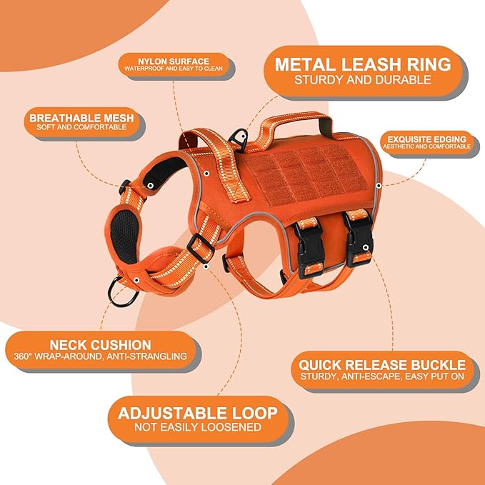 Dog Harness for Large Dogs Heavy Duty, No Pull Tactical Dog Harness with Molle System, Easy On and Off Service Dog Vest, Breathable Padded, Adjustable Reflective Pet Vest for Walking Hiking Training