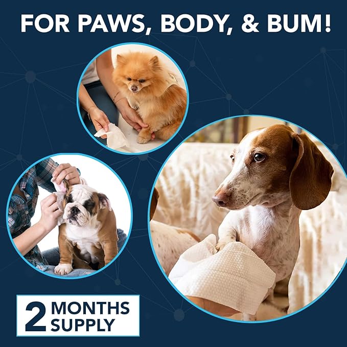 NOVEHA 360PCs Dog Wipes - Odor Eliminating and Cleaning Grooming Wipes for Dog's Paws, Body, and Butt - Perfect for Puppy and Adult Dogs - Plant-Based, Safe, Convenient & Large Unscented Wipes - 3pack