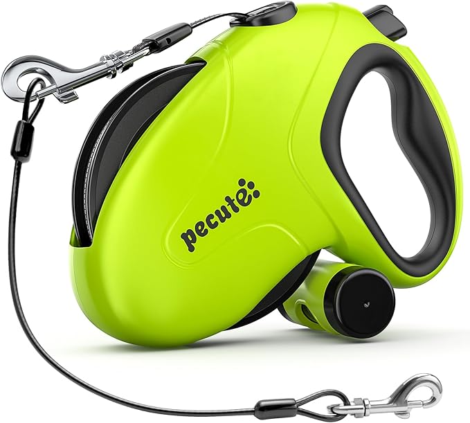 Pecute 32ft Retractable Dog Leash with Poo Bag Holder, Chew Proof Dog Leash with 360° Tangle-Free Extended, Anti-Slip Handle & Quick Brake Button, Suitable for Dogs Up to 110lbs in Weight