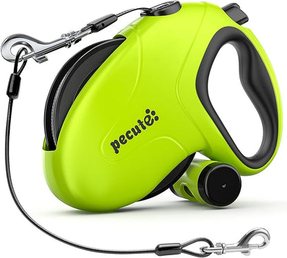 Pecute 32ft Retractable Dog Leash with Poo Bag Holder, Chew Proof Dog Leash with 360° Tangle-Free Extended, Anti-Slip Handle & Quick Brake Button, Suitable for Dogs Up to 110lbs in Weight