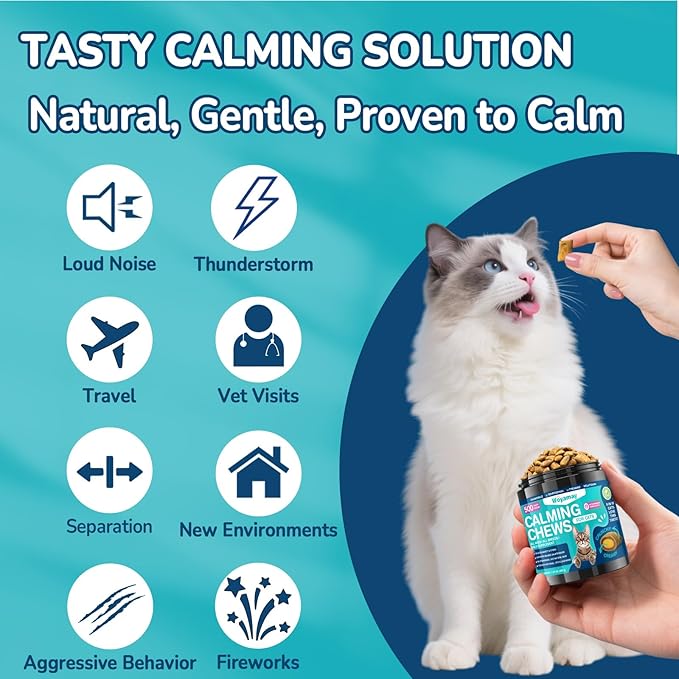 Woyamay Cat Calming Treats, 500 Crunchy & Creamy Calming Chews for Cats, Natural Calming Cat Treats to Manage Stress & Anxiety, Tasty Calm Chews Supplement, Chicken Flavor