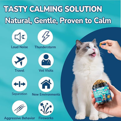 Woyamay Cat Calming Treats, 500 Crunchy & Creamy Calming Chews for Cats, Natural Calming Cat Treats to Manage Stress & Anxiety, Tasty Calm Chews Supplement, Chicken Flavor