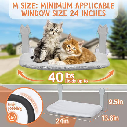 2 Pack Cat Window Perch,Cat Window Hammock Cordless Foldable Window Bed with 4 Large Strong Suction Cup,Reversible Cushion Cover,Metal Frame Easy to Adjust Window Seat Holds up to 40lbs(Gray，M)