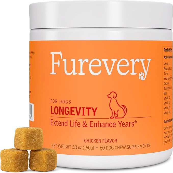 Longevity Dog Multivitamin 11-in-1 Daily Chews Chicken Flavored with Flaxseed, 60 Count, Supports Hip and Joint Health, Immune System, Skin and Coat, Heart Health, Energy and Vitality