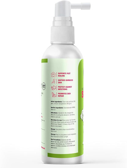 Wagging Tails Wound Care Spray - 3.38 fl oz | Active Nano Silver Cleanse & Heals - Cuts, Infections, Abrasions | Recovery Liquid for Dog & Cat of All Breeds | Gentle Antiseptic Soothes Inflammation