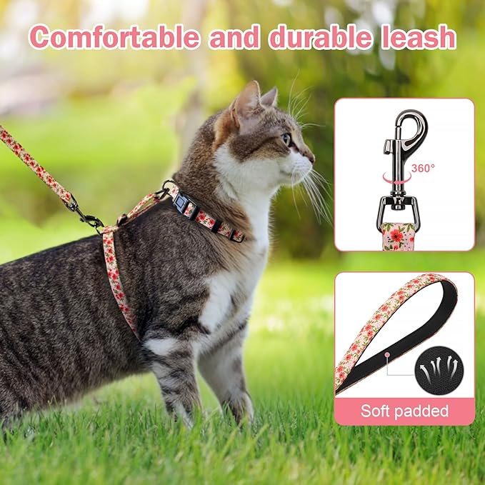 Hikiko Cat Harness and Leash Set Escape Proof Adjustable Walking Travel Cute Kitten Harness for Small Medium Large Cats (Cream Natural, S)