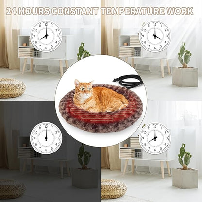 AUPETEK Heated Cat Beds for Indoor Cats Warming Cat Beds Super Soft Machine Washable Thermo Kitty Electric Heating Bed 19 Inches Round