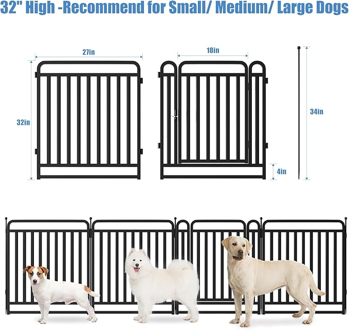 New Thickened Version Dog Playpen, 32 Inch Dog Fences for The Yard, Portable Outdoor Dog Playpen for Large/Medium/Small Dogs, Foldable Metal Dog playpen, with Doors (16 Panels, 32 Inch)