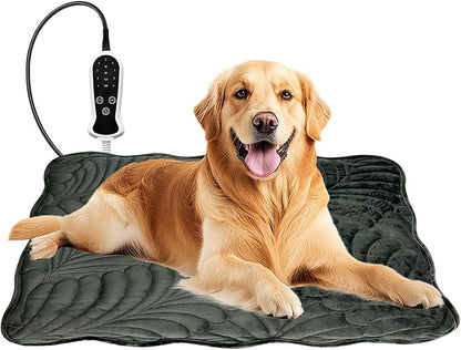 Quwzayail Dog Heating pad, Waterproof Outdoor Heating Pad for Cats Adjustable Thermostat, 9 Gears and time Settings,Chew Resistant Steel Cord (28.0" L x 18.0" W x 0.5" Th, Dark Grey)