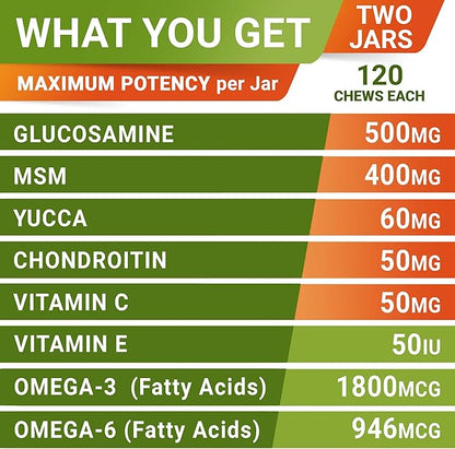 Glucosamine for Large Dogs - Joint Supplement Large Breed w/ Omega-3 Fish Oil - Chondroitin, MSM - Advanced Mobility Chews - Joint Pain Relief - Hip & Joint Care - Chicken Flavor - 240Ct - Made in USA