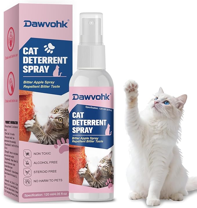 Dawvohk Bitter Apple Cat Repellent Spray - Natural Anti-Scratch Spray for Furniture Protection: Sofas, Carpets, Curtains — Indoor and Outdoor Cat Behavior Training, 4.06 oz(120ml)/1PC