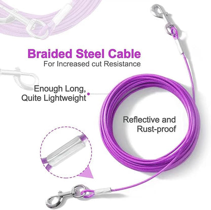Tie Out Cable for Dogs,10/20/30/50/100FT Dog Leads for Yard Chew Proof,Heavy Duty Tie Out Cable for Large Dogs Up to 125lbs,Dog Runner Tether (Purple, 125Ibs 10ft)