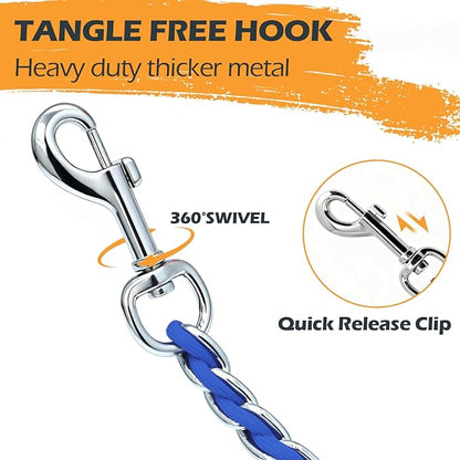 Chew Proof Metal Leash Chain Dog Leash for Medium Large Dogs, Chain Link Anti Chew 5.2FT Strong Anti Bite Comfortable Soft Padded Handle Blue
