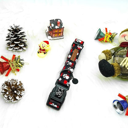 Elegant little tail Christmas Dog Collar, Pet Dog Collar Cotton Soft Plaid Winter Collars Holiday with Quick Release Buckle Pet Puppy for X-Small Puppy