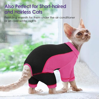 SUNFURA Hair Sticky Cat Clothes, Cat Sweater for Cats Only, 4-Legged Fleece Sweaters Kitten Pajamas Reduce Shedding Fur, Warm Pullover Shirts for Cats, Pink S