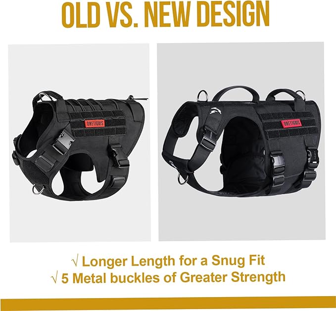 OneTigris Tactical Large Dog Harness, 5X Metal Buckled No Pull Service Dog Harness Vest with Hook & Loop Panels, Military Heavy Duty Dog Vest for Walking Hiking Training