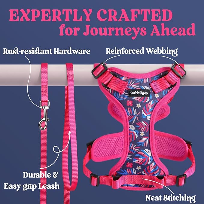 rabbitgoo Cat Harness and Leash for Walking, Escape Proof Soft Adjustable Vest Harnesses for Cats, Easy Control Breathable Reflective Strips Jacket, Coconut Fuchsia,M