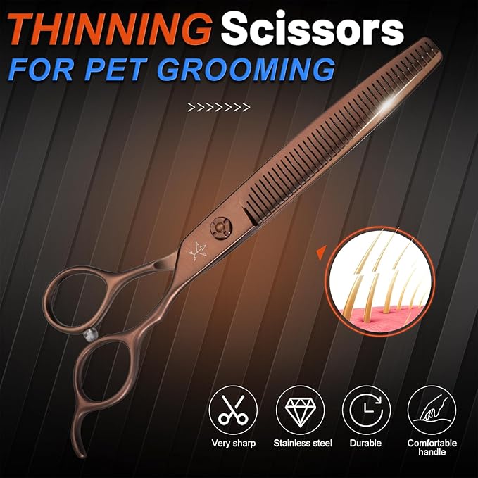 High-end Professional Dog Grooming Thinning Scissors Teeth Cutting Blending Shears Pet Texturizing Shears 7 Inch Extremely Very Sharp Stainless Steel Alloy For Cat Other Animals Groomer