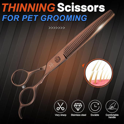 High-end Professional Dog Grooming Thinning Scissors Teeth Cutting Blending Shears Pet Texturizing Shears 7 Inch Extremely Very Sharp Stainless Steel Alloy For Cat Other Animals Groomer