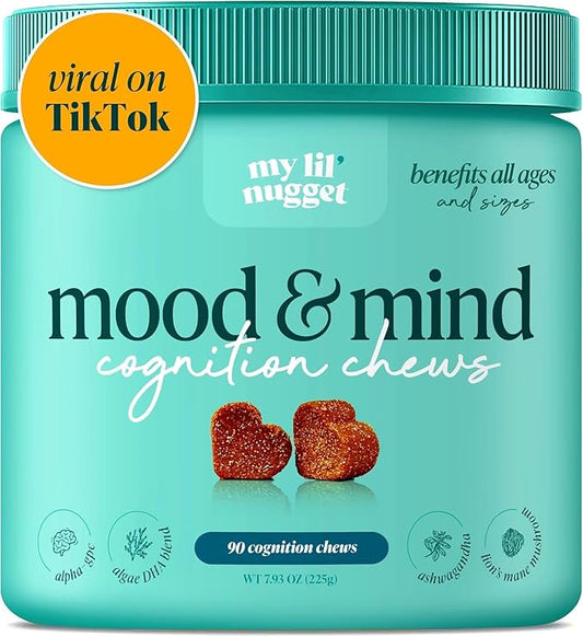 My Lil’ Nugget - Vet-Approved Cognition Chews for Dogs | All-Natural Dog Brain Support & Improve Memory | Lion’s Mane & Ashwagandha | All-Ages – Aging Senior Dog to Puppy | 90 Salmon Flavor Soft Chews