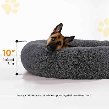 URGVANZ PET Calming Dog Bed Anti-Anxiety Donut Dog Beds for Small Medium Large Dogs,Washable Plush Fluffy Indoor Cat Kitten Round Cuddler Cushion (Dark Grey, XX-Large)