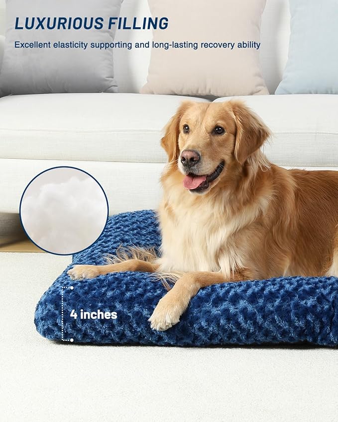 KSIIA Washable Dog Bed Comfy Dog Crate Pad Deluxe Plush Pet Bed Non-Slip Kennel Pad for Jumbo Dogs, 47" x 29", Blue