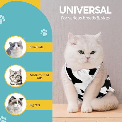Avont Cat Recovery Suit - Kitten Onesie for Cats After Surgery, Cone of Shame Alternative Surgical Spay Suit for Female Cat, Post-Surgery or Skin Diseases Protection -Cow(S)
