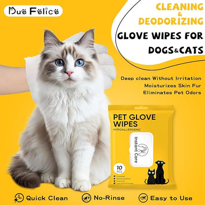 Pet Glove Wipes for Dogs Cats - Unscent Dog Washing Wipes & Waterless Cat Bathing Gloves Cleaning Deodorizing Grooming Wipe for Fur Paws Butt Face, Disposable Rinse Free Shampoo Mittens,30PCS