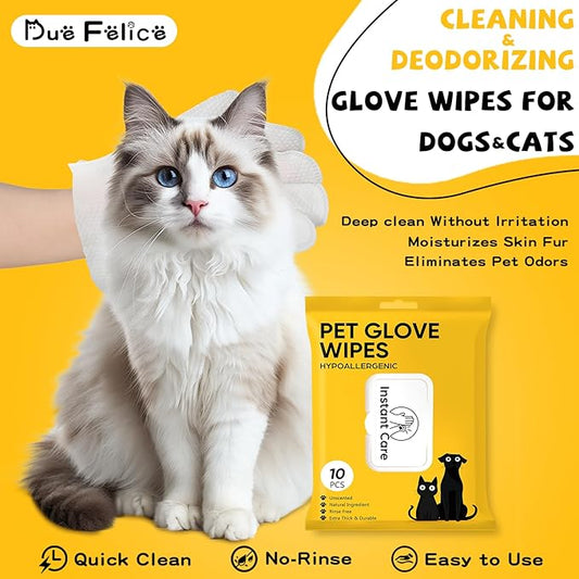Pet Glove Wipes for Dogs Cats - Unscent Dog Washing Wipes & Waterless Cat Bathing Gloves Cleaning Deodorizing Grooming Wipe for Fur Paws Butt Face, Disposable Rinse Free Shampoo Mittens,30PCS