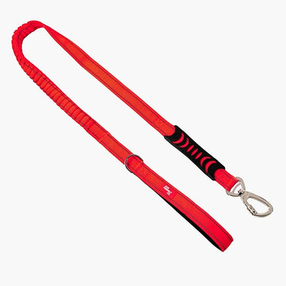 DF Co. Bungee Dog Leash | Strain Free & Shock Resistant for Control | Neoprene Padded Handle, Heavy-Duty Carabiner Clip, and D-Ring | Red, Size Regular