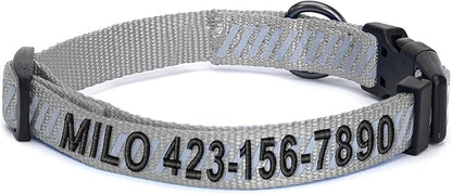 Pawtitas Reflective Dog Collar Reflective Thread Reflective Dog Collar Personalized Name Phone Number Adjustable Collar for Small Dogs Small Puppy Grey Dog Collar Extra Small Breeds