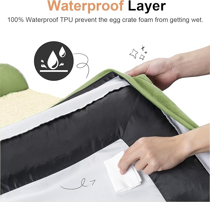 Large Dog Bed Orthopedic Washable: Beds Bolster XL Bed Big XLarge Dogs Egg Crate Foam Couch Sofa Waterproof with Removable Cover - Grass Green