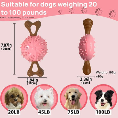 sidaeren Dog Toys,Hybrid Dog Chew Toy for Aggressive Chewers, 2-in-1 Durable Wood-Plastic Bone & TPR Spike Ball, Natural Wood Scent, Integrated Safe Design for 20-100 lbs Medium Large Breeds