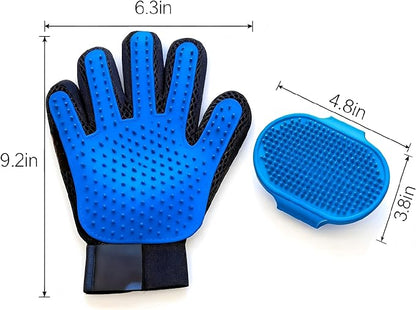 Blrmba Cat & Dog Grooming Gloves – 1 Pair Deshedding Tool with Pet Massage Bath Brush, Gentle Hair Remover & Massage Mittens, Suitable for All Fur Types (Blue)