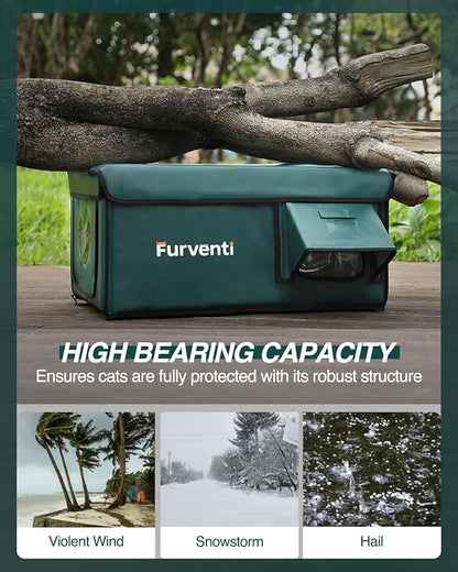 Outdoor Heated Cat House in Winter,Extremely Insulated & Weatherproof,Feral Cat Shelter with Waterproof Eaves & Escape Door for Outside Stray Barn Cat(Dark Green,25.85"x16.3"x13.4")