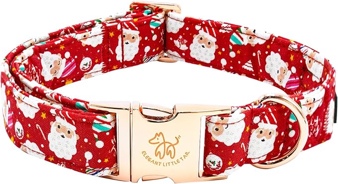 Elegant little tail Christmas Dog Collar, Red Santa Claus Print Pet Collar Dog Durable Cute Dog Collars Winter Holiday Male or Female Pet Gift Adjustable Dog Collar for Medium Dogs
