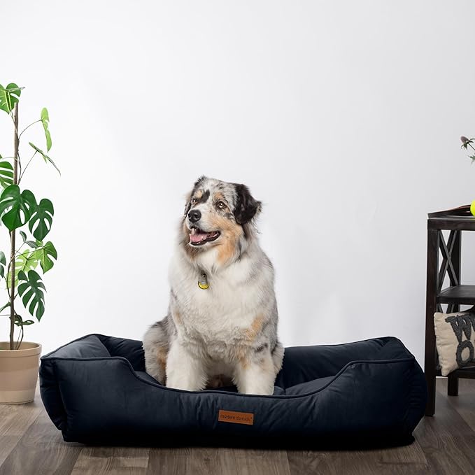 Modern Threads Luxury Dog Bed - Comfortable Tufted Velvet Cushion for Small to Large Dogs - Machine Washable - Durable & Cute Sleep Space for Pets - Pamper Your Pet with Cozy Beds - Denim