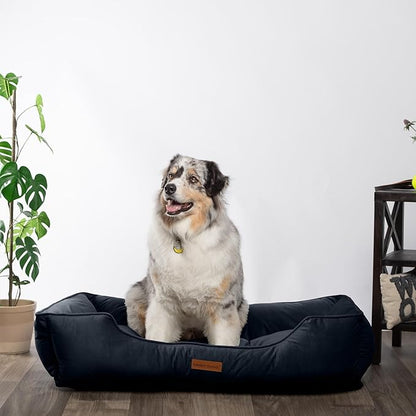 Modern Threads Luxury Dog Bed - Comfortable Tufted Velvet Cushion for Small to Large Dogs - Machine Washable - Durable & Cute Sleep Space for Pets - Pamper Your Pet with Cozy Beds - Denim