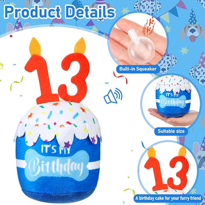 Dog Birthday Cake Toy Accessories for Girl Boy Gifts, Squeaky Plush Toy for Dog Birthday Party Decor Favor for Large, Medium and Small Dogs(13th,Blue)